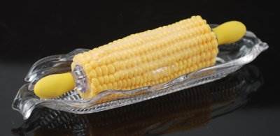 Corn Cob on Dish with Holders