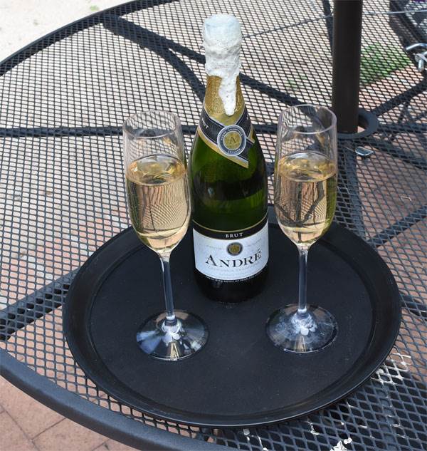 Server Tray with Champagne Bottle & Glasses